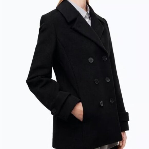 Aritzia VIRGIN WOOL & CASHMERE Babaton Tarquin Black breasted coat jacket XXS - Picture 4 of 13